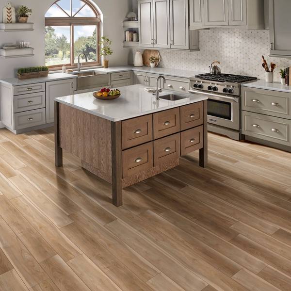 Elegant LVP in a kitchen setting showcasing its beautiful adaptation of hardwood aesthetics.